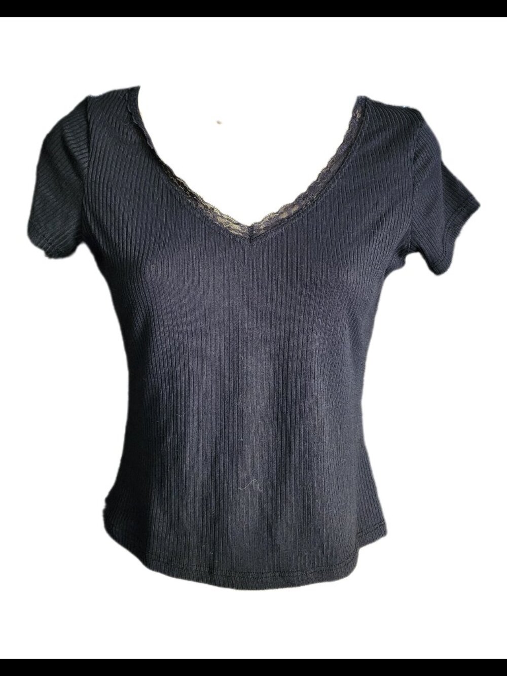 Black Crop Top with Lace Trim